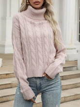 Cable Knit Turtleneck Sweater Pink OutfitFlow