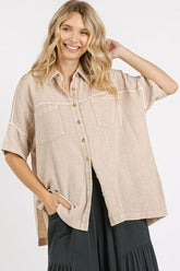 Mittoshop Mineral Wash Gauze Oversized Short Sleeve Shirt Sand OutfitFlow