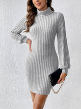 Turtleneck Long Sleeve Mini Dress Light Gray OutfitFlow