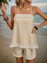 Fringe Square Neck Cami and Shorts Set Tan OutfitFlow