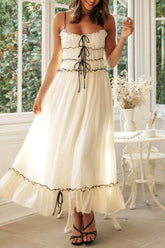 Frill Tied Front Midi Cami Dress White OutfitFlow