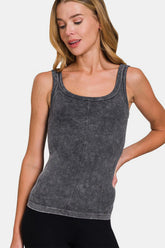 Zenana Ribbed Scoop Neck Tank Black OutfitFlow