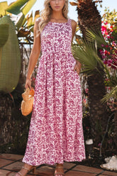 Floral Cutout Back Square Neck Maxi Dress Pink OutfitFlow