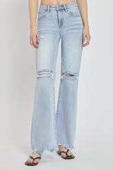 RISEN Full Size High Rise Distressed Wide Leg Jeans Light OutfitFlow