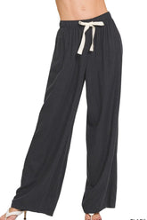 Zenana Linen Drawstring Pants BLACK OutfitFlow