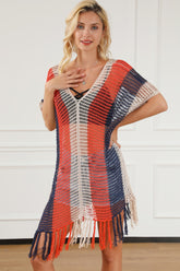 Tassel Color Block V-Neck Cover Up Multicolor OutfitFlow
