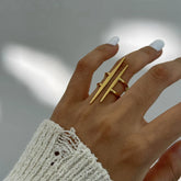 Stainless Steel Asymmetrical Ring Gold One Size OutfitFlow