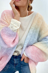 Gradient Open Front Drop Shoulder Cardigan Stripe OutfitFlow