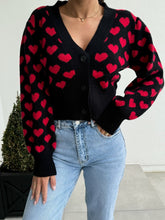 Valentine’s Day Heart V-Neck Cropped Cardigan Black OutfitFlow