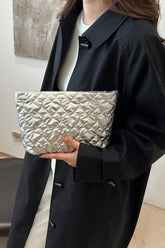 Ruched Heart Clutch with Zipper Silver One Size OutfitFlow
