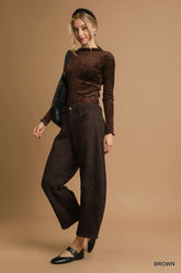 Umgee Leopard Print Wide Leg Pants Brown OutfitFlow