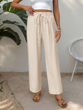 Drawstring Wide Leg Pants Tan OutfitFlow