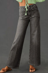 High-Waisted Wide-Leg Vintage Wash Jeans Dark Gray OutfitFlow
