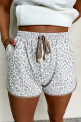 Leopard Print Drawstring Casual Shorts Khaki OutfitFlow