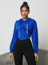 Long Sleeve Drawstring Hoodie Royal Blue OutfitFlow
