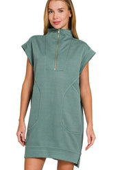 Zenana Textured Knit Jacquard Quarter Zipper Mini Dress ASH JADE OutfitFlow