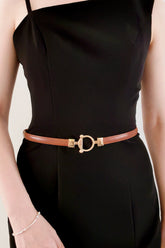 Toggle Buckle Skinny PU Belt Caramel One Size OutfitFlow
