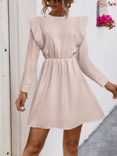 Ruffled Long Sleeve Mini Dress Dust Storm OutfitFlow