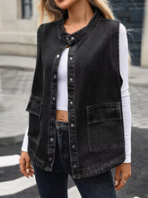 Snap Down Sleeveless Denim Jacket Black OutfitFlow