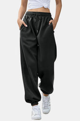 Elastic Waist Joggers with Pockets Black OutfitFlow