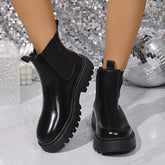 Round Toe Platform Boots Black OutfitFlow