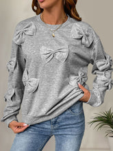 Perfee Bow Round Neck Long Sleeve Sweatshirt Gray OutfitFlow