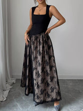 Square Neck Sleeveless Lace Maxi Dress Black OutfitFlow