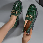 Round Toe Flats Loafers Dark Green OutfitFlow