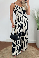 Two-Tone Spaghetti Strap Wide Leg Jumpsuit White OutfitFlow
