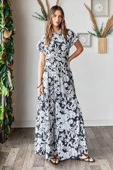 Mittoshop Tropical Print Top and Skirt Set BLACK OutfitFlow