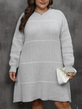 Plus Size Round Neck Long Sleeve Sweater Dress Gray OutfitFlow