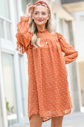 And The Why Lovely Ruffle Shoulder with Textured Woven Dress Camel OutfitFlow