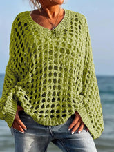 Crochet Long Sleeve Knit Cover Up Yellow-green OutfitFlow