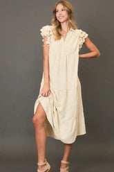 Umgee Full Size Tiered Floral Burnout Ruffle Sleeve Midi Dress Plus Size Cream OutfitFlow