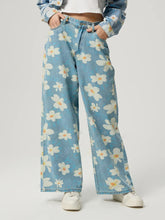 Pocketed Floral Wide Leg Jeans Light OutfitFlow