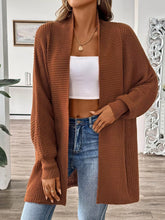 Open Front Ribbed Knit Cardigan Caramel One Size OutfitFlow