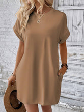 Short Sleeve Mini Tee Dress with Pockets Camel OutfitFlow