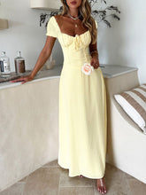Devine Sweetheart Neck Short Sleeve Maxi Dress Light Yellow OutfitFlow