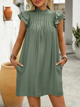 Ruffled Mock Neck Cap Sleeve Mini Dress Moss OutfitFlow