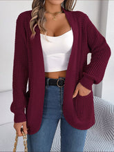 Chunky Knit Open Front Cardigan with Pockets Burgundy OutfitFlow