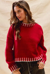 SO ME Loose Fit Christmas Holiday Sweater RED IVORY OutfitFlow