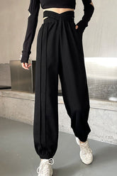Crisscross Long Sweatpants Black One Size OutfitFlow