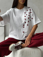 Plus Size Heart Round Neck Short Sleeve T-Shirt White OutfitFlow