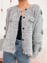 Flower Button-Up Cardigan Gray One Size OutfitFlow