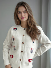 Button Up Round Neck Long Sleeve Cardigan White One Size OutfitFlow
