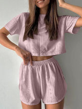 Eyelet Round Neck Top and Shorts Set Dusty Pink OutfitFlow