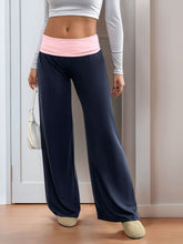 Perfee Contrast Wide Leg Pants Navy OutfitFlow