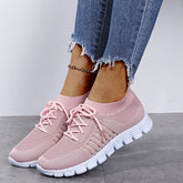 Breathable Mesh Lace Up Sneakers Pink OutfitFlow