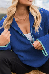 Sherpa Quarter-Zip Dropped Shoulder Hoodie Navy OutfitFlow