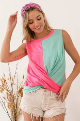 BiBi Slub Terry Color Block Twisted Top N.PINK N.MINT OutfitFlow